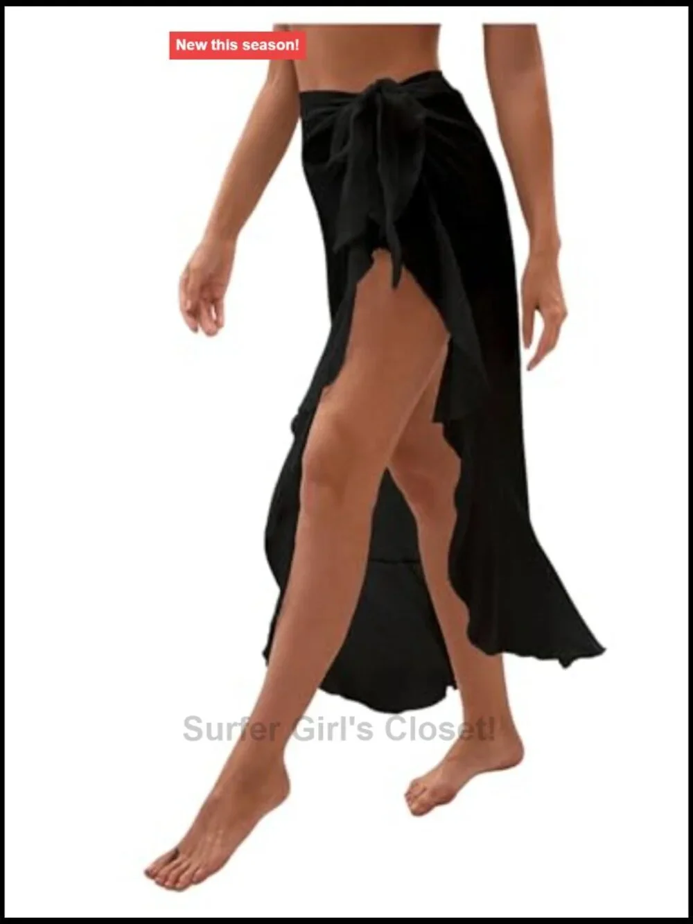 Mesh Sheer Swimsuit Cover Up Ruffle Tie Side Sarong Wrap Long Skirt